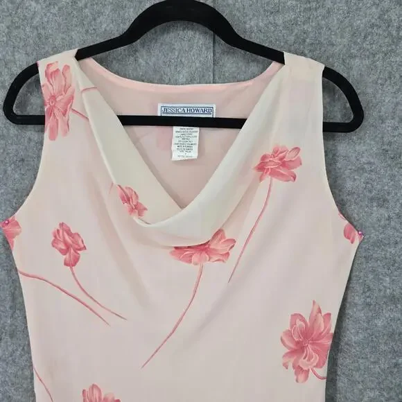 VTG Jessica Howard Petites Dress Women Size 14P Sleeveless Overlay Sheath Floral - Picture 6 of 10